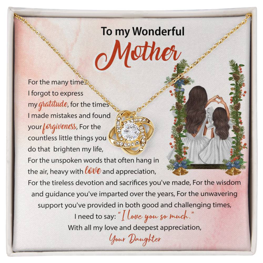 94683a Love Knot Necklace, Gift to my Mom with Beautiful Message Card