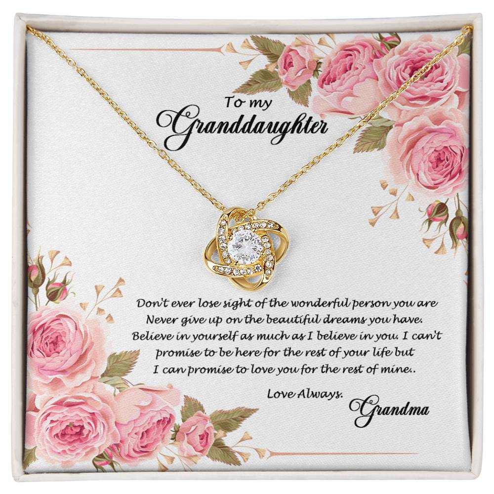 4034 (a) Love Knot Necklace, Gift to My Granddaughter with nice Message Card