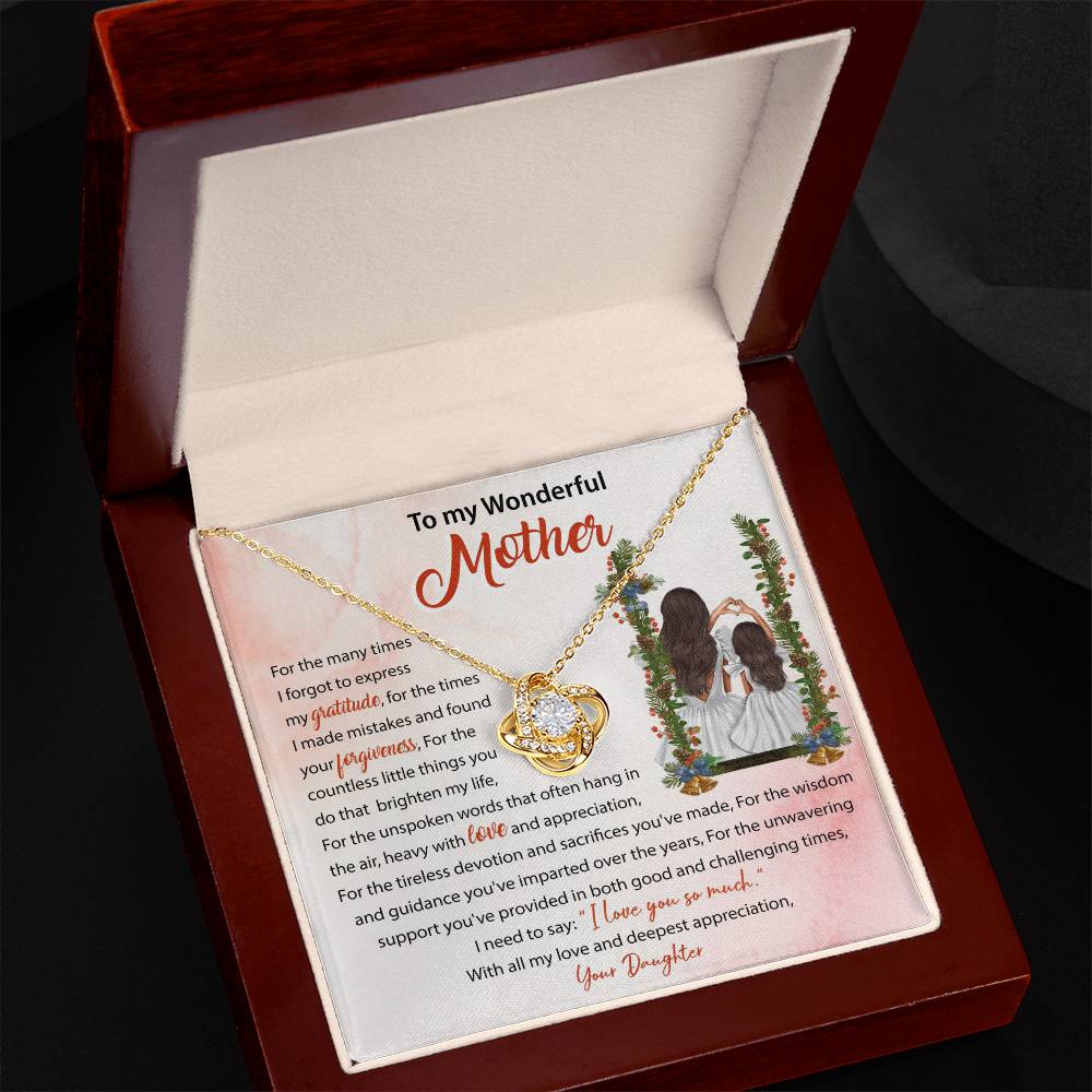 94683a Love Knot Necklace, Gift to my Mom with Beautiful Message Card