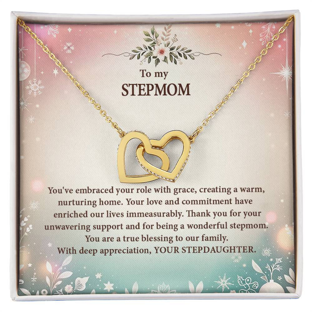 4057k Interlocking Hearts Necklace, Gift to my Stepmom with Beautiful Message Card