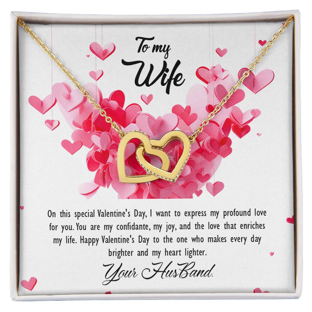 valentine-26a Interlocking Hearts Necklace, Gift to my Wife with Beautiful Message Card