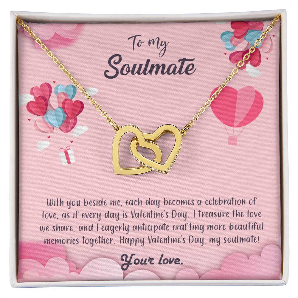 valentine-28b Interlocking Hearts neck, Gift to My Soulmate with Message Card