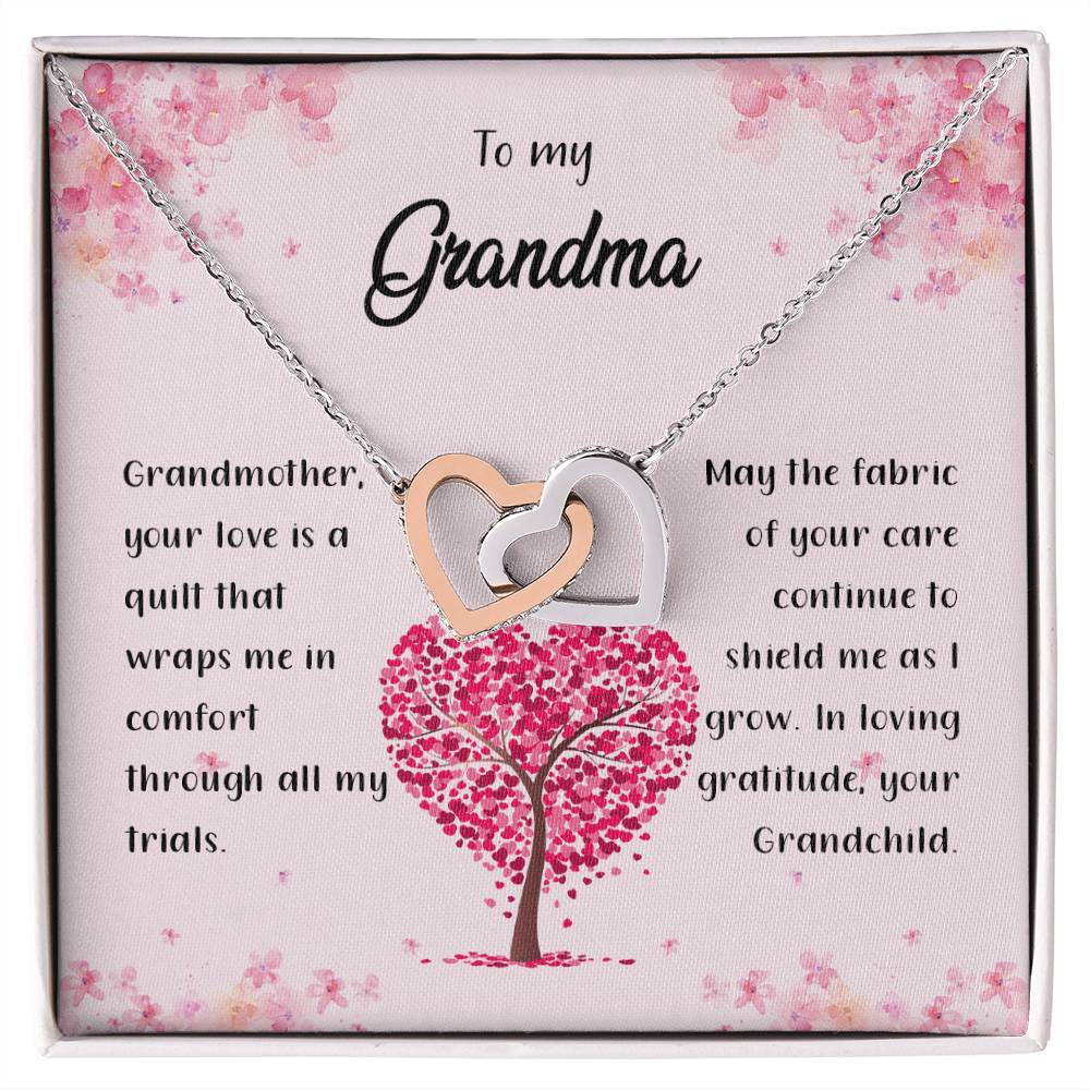 4042a Interlocking Hearts Necklace, Gift to my Grandma with Beautiful Message Card