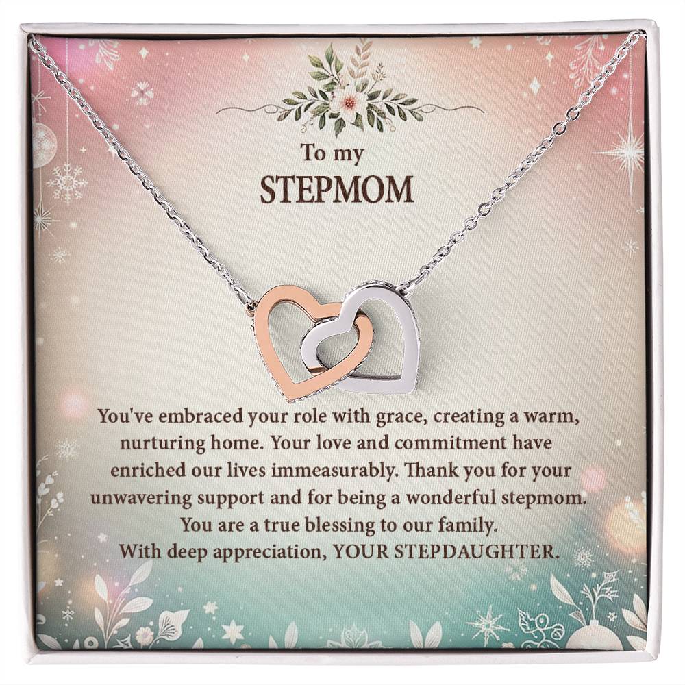 4057k Interlocking Hearts Necklace, Gift to my Stepmom with Beautiful Message Card