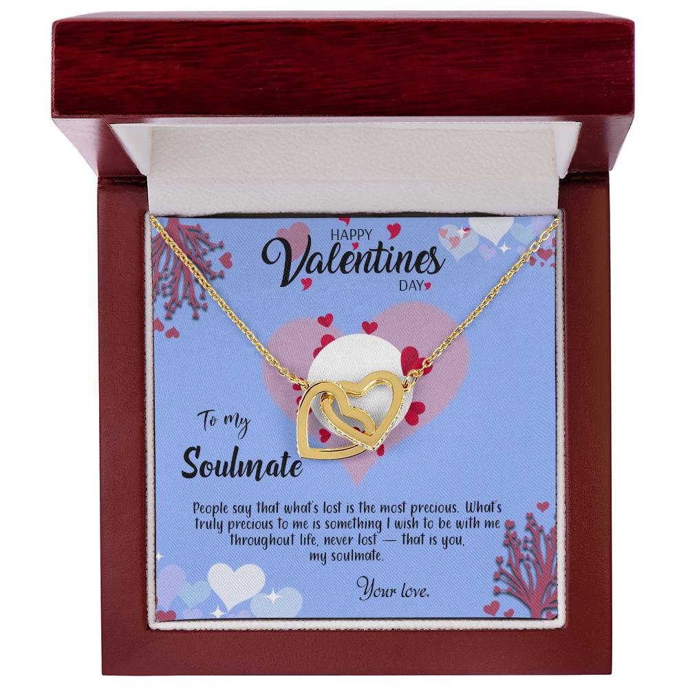 valentine-30b Interlocking Hearts neck, Gift to My Soulmate with Message Card