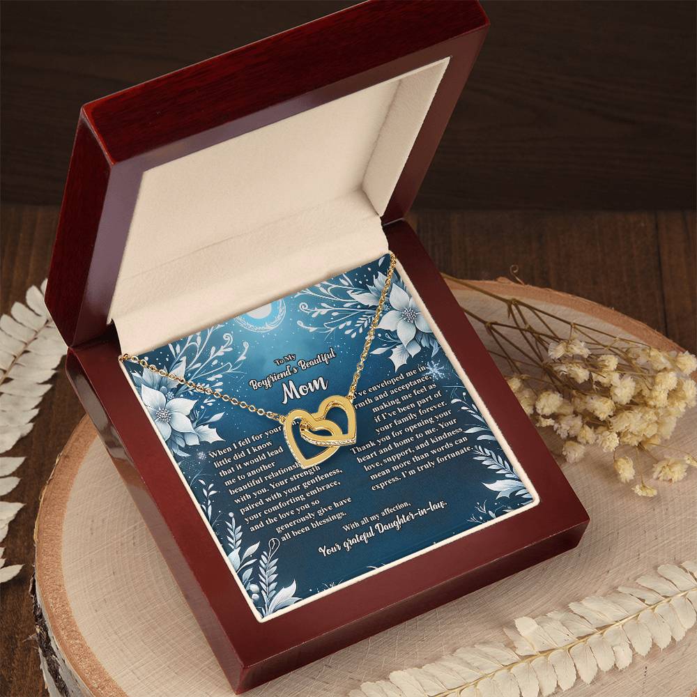 4046c Interlocking Hearts Necklace, Gift to my Boyfriend's Mom with Beautiful Message Card