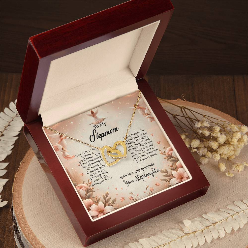 4052b Interlocking Hearts Necklace, Gift to my Stepmom with Beautiful Message Card
