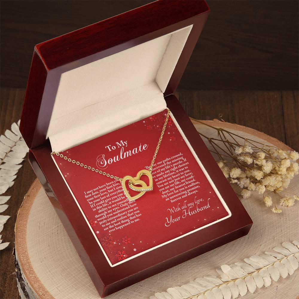 4005b Interlocking Hearts neck, Gift to My Soulmate with Message Card