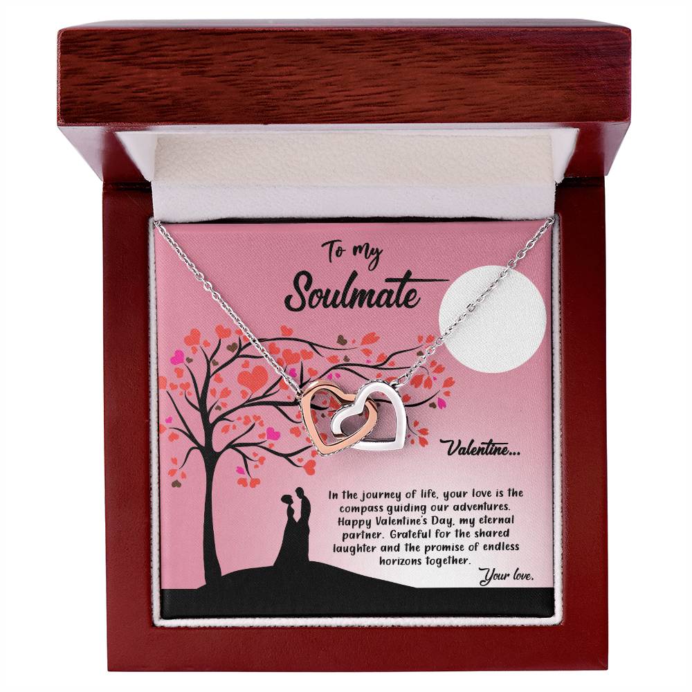valentine-13b Interlocking Hearts neck, Gift to My Soulmate with Message Card