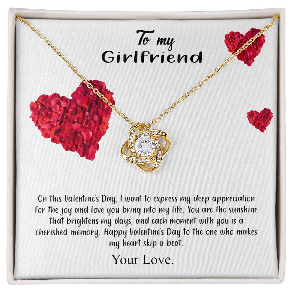 valentine-17c Love Knot Necklace, Gift to my Girlfriend with Beautiful Message Card