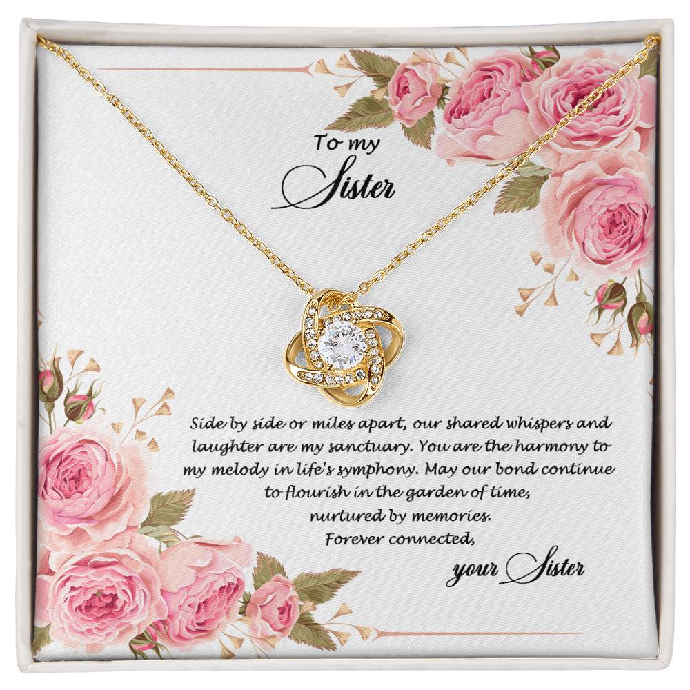 4034c Love Knot Necklace, Gift to my Sister with Beautiful Message Card