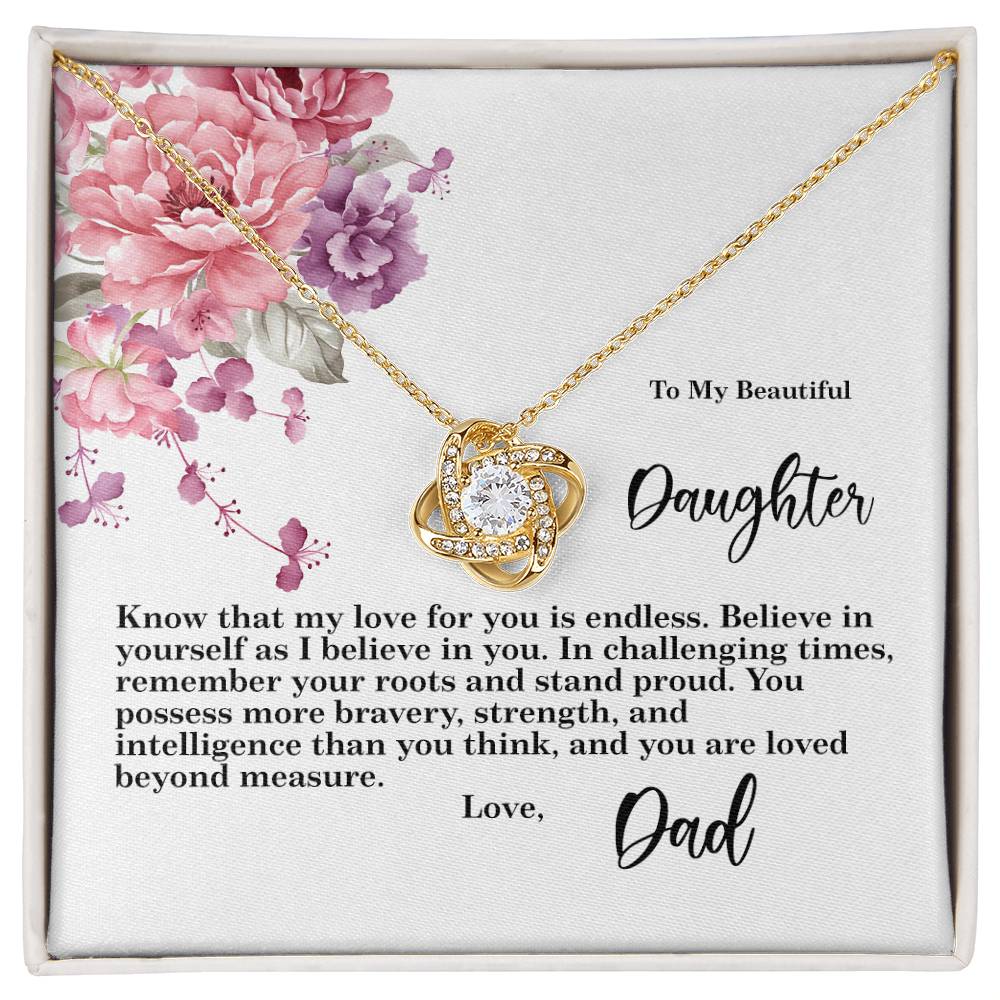 4027b Love Knot Necklace, Gift to my Daughter with Beautiful Message Card