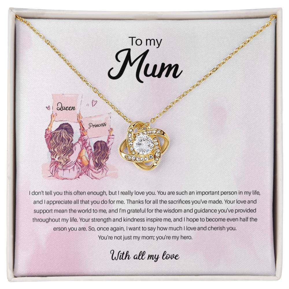 94941b Love Knot Necklace, Gift to my Mom with Beautiful Message Card