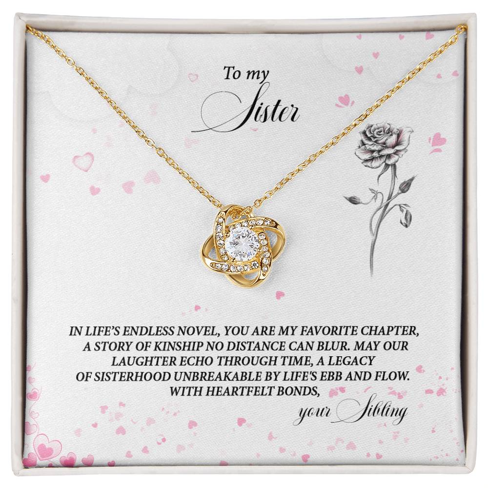 4037b Love Knot Necklace, Gift to my Sister with Beautiful Message Card