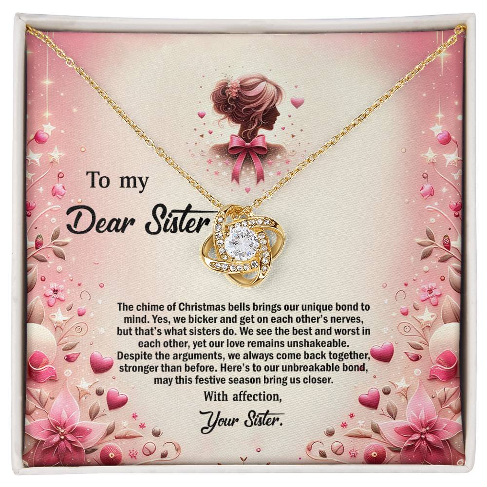 4058e Love Knot Necklace, Gift to my Sister with Beautiful Message Card