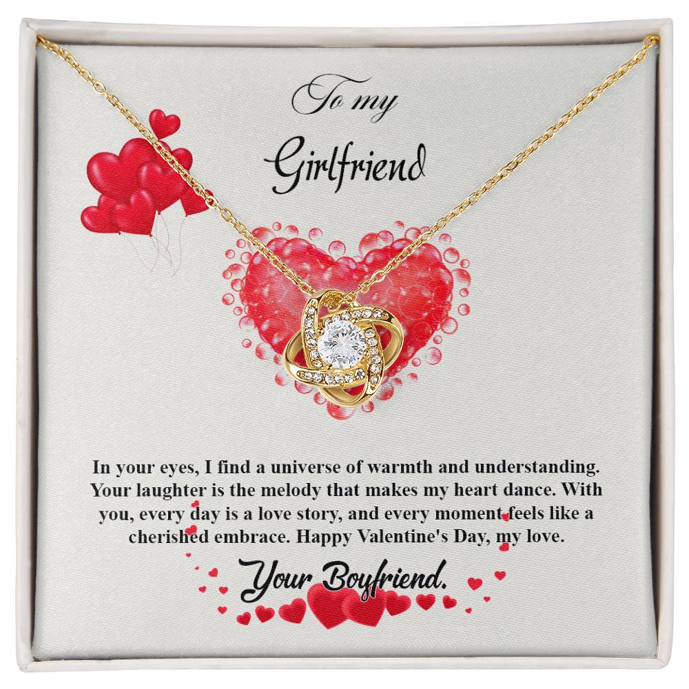 valentine-20c Love Knot Necklace, Gift to my Girlfriend with Beautiful Message Card