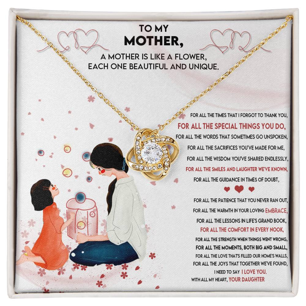 4017c Love Knot Necklace, Gift to my Mom with Beautiful Message Card