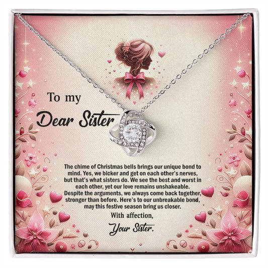 4058e Love Knot Necklace, Gift to my Sister with Beautiful Message Card