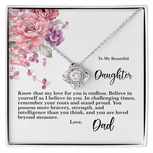 4027b Love Knot Necklace, Gift to my Daughter with Beautiful Message Card