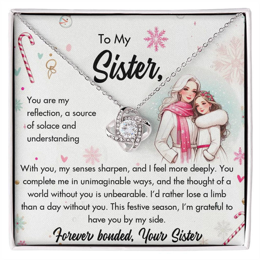 95127b Love Knot Necklace, Gift to my Sister with Beautiful Message Card