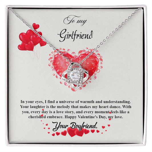 valentine-20c Love Knot Necklace, Gift to my Girlfriend with Beautiful Message Card