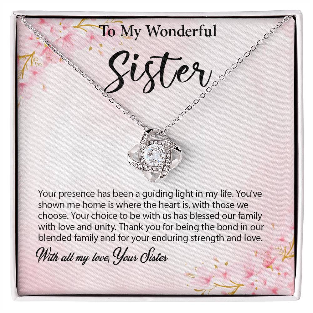 4029c Love Knot Necklace, Gift to my Sister with Beautiful Message Card