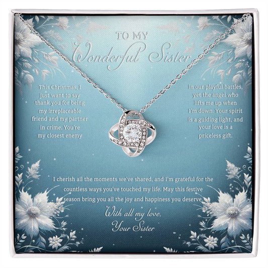 95313a Love Knot Necklace, Gift to my Sister with Beautiful Message Card