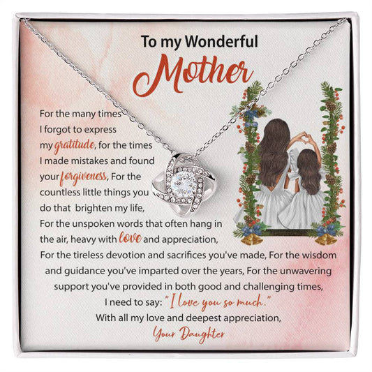 94683a Love Knot Necklace, Gift to my Mom with Beautiful Message Card