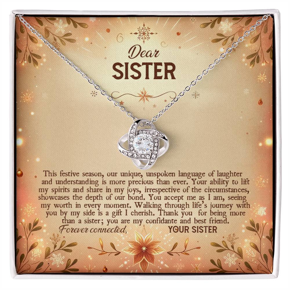 4043b Love Knot Necklace, Gift to my Sister with Beautiful Message Card