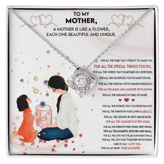 4017c Love Knot Necklace, Gift to my Mom with Beautiful Message Card