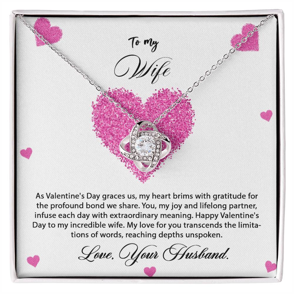 valentine-8a Love Knot Necklace, Gift to my Wife with Beautiful Message Card