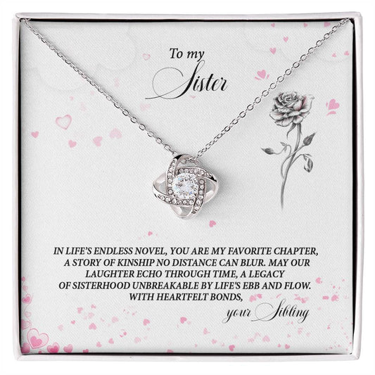 4037b Love Knot Necklace, Gift to my Sister with Beautiful Message Card