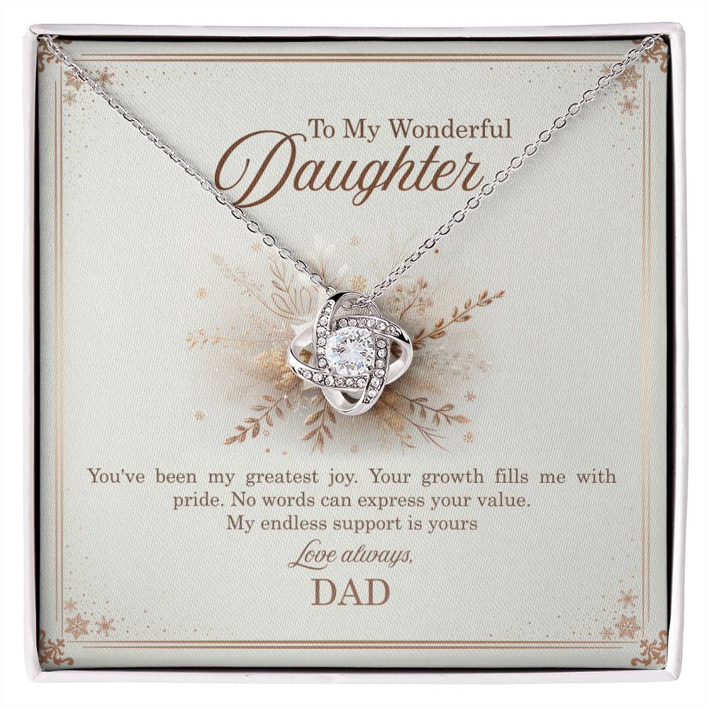 95318 c Love Knot Necklace, Gift to my Daughter with Beautiful Message Card