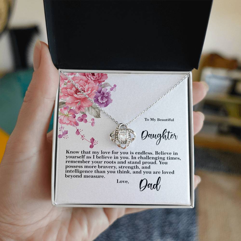 4027b Love Knot Necklace, Gift to my Daughter with Beautiful Message Card