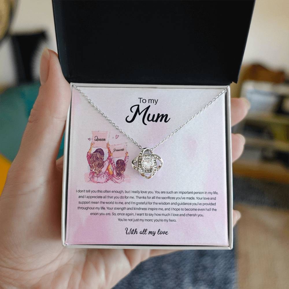 94941b Love Knot Necklace, Gift to my Mom with Beautiful Message Card