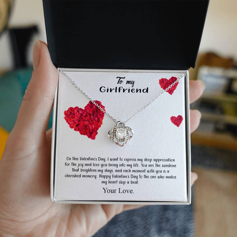 valentine-17c Love Knot Necklace, Gift to my Girlfriend with Beautiful Message Card