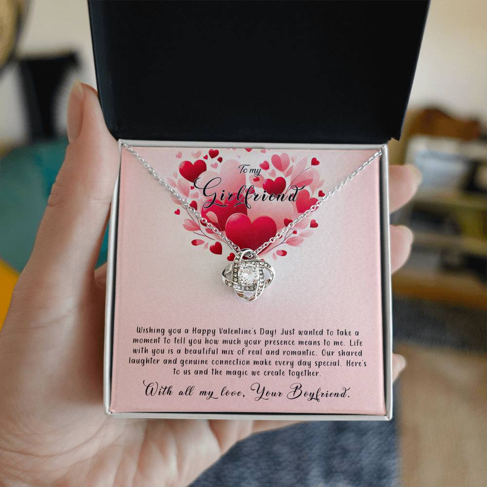 Valentine-st8c Love Knot Necklace, Gift to my Girlfriend with Beautiful Message Card