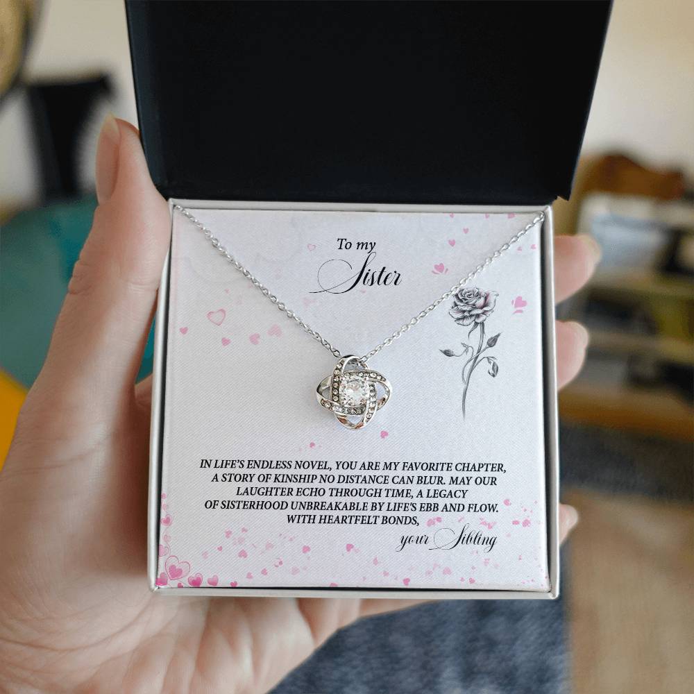 4037b Love Knot Necklace, Gift to my Sister with Beautiful Message Card