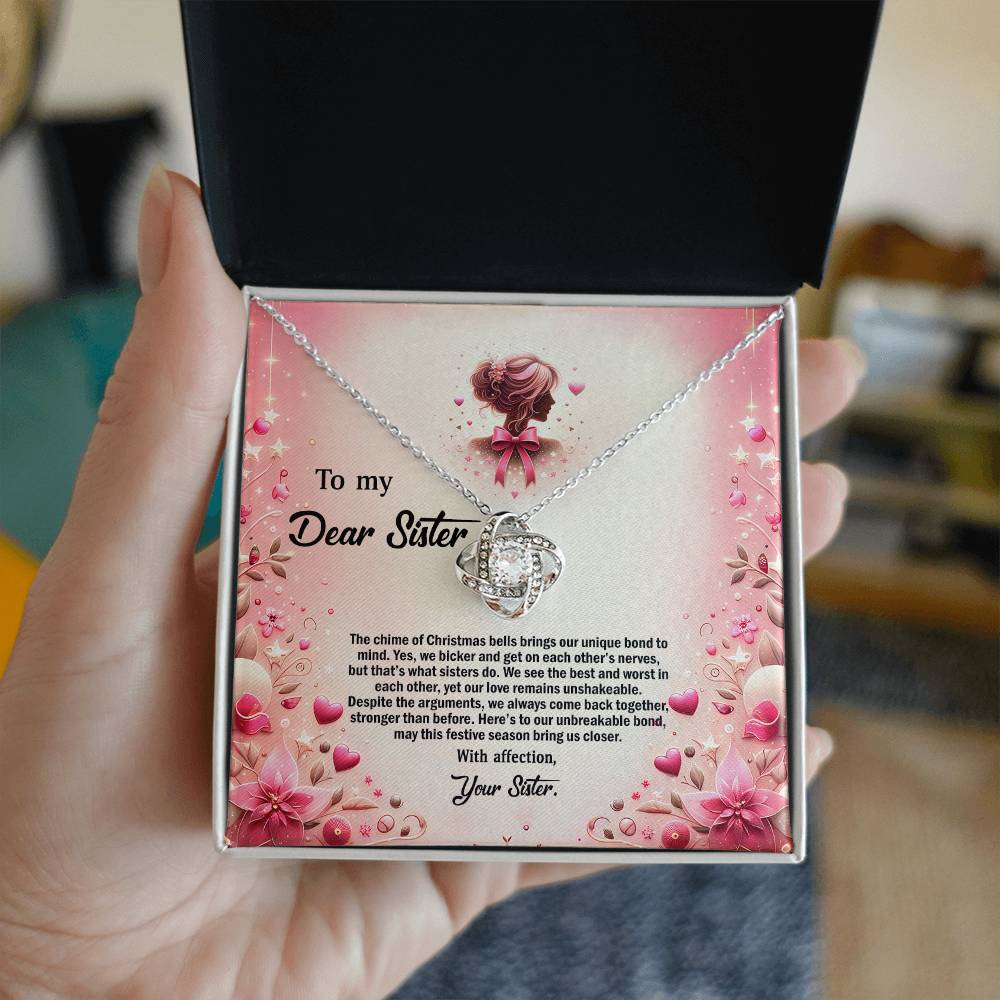 4058e Love Knot Necklace, Gift to my Sister with Beautiful Message Card