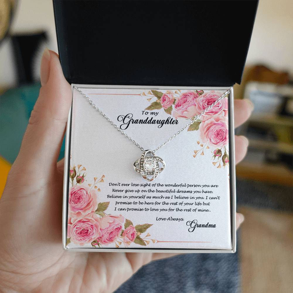 4034 (a) Love Knot Necklace, Gift to My Granddaughter with nice Message Card