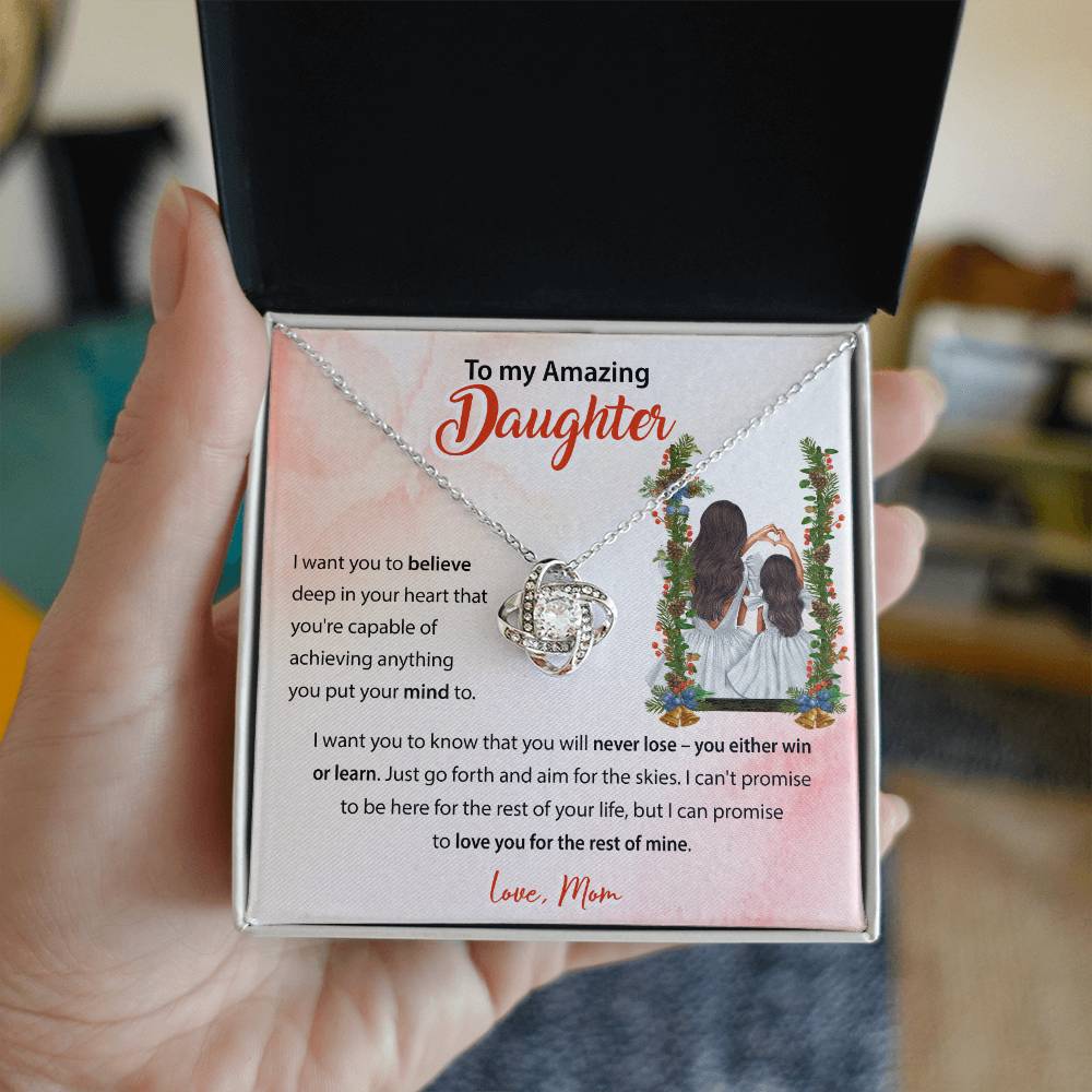 94683c Love Knot Necklace, Gift to my Daughter with Beautiful Message Card