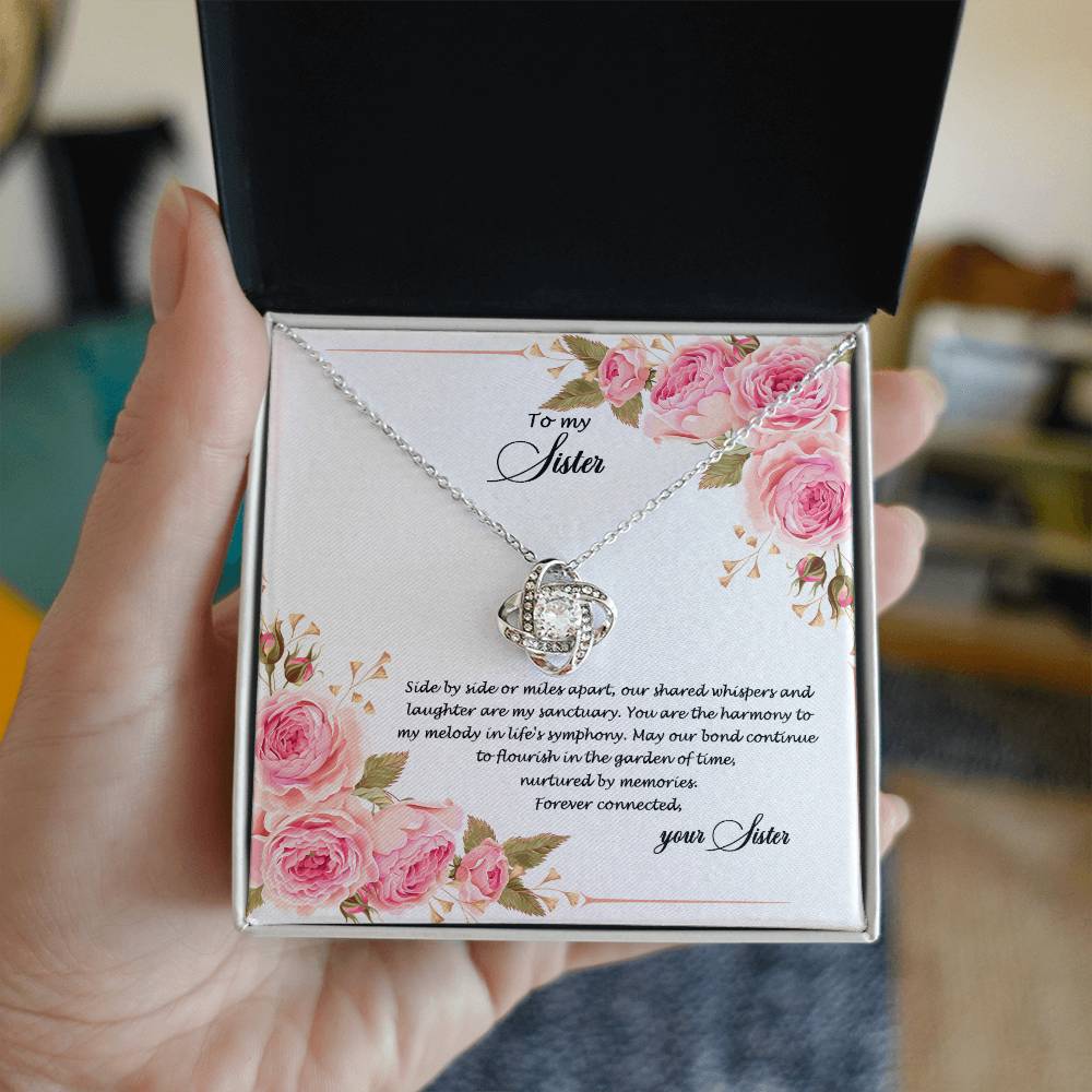 4034c Love Knot Necklace, Gift to my Sister with Beautiful Message Card