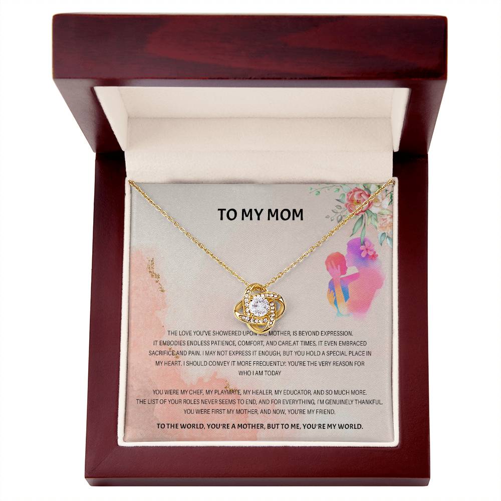 94689c Love Knot Necklace, Gift to my Mom with Beautiful Message Card