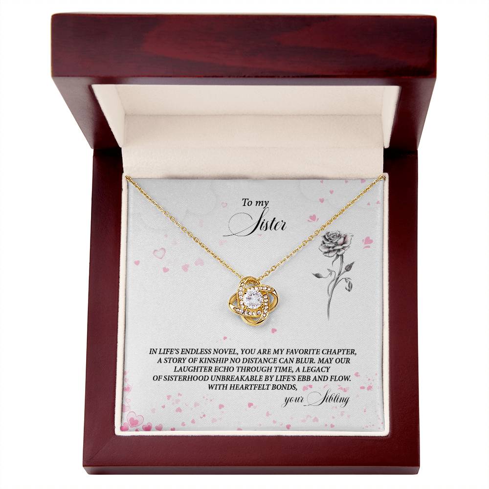 4037b Love Knot Necklace, Gift to my Sister with Beautiful Message Card