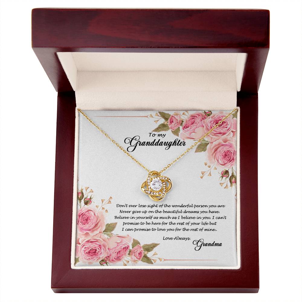 4034 (a) Love Knot Necklace, Gift to My Granddaughter with nice Message Card