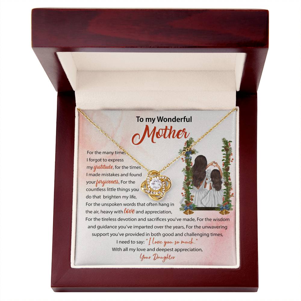 94683a Love Knot Necklace, Gift to my Mom with Beautiful Message Card