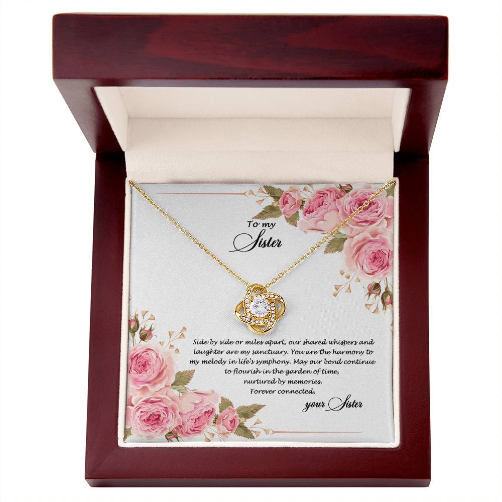 4034c Love Knot Necklace, Gift to my Sister with Beautiful Message Card