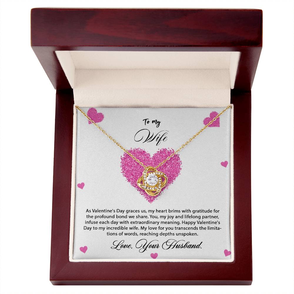 valentine-8a Love Knot Necklace, Gift to my Wife with Beautiful Message Card