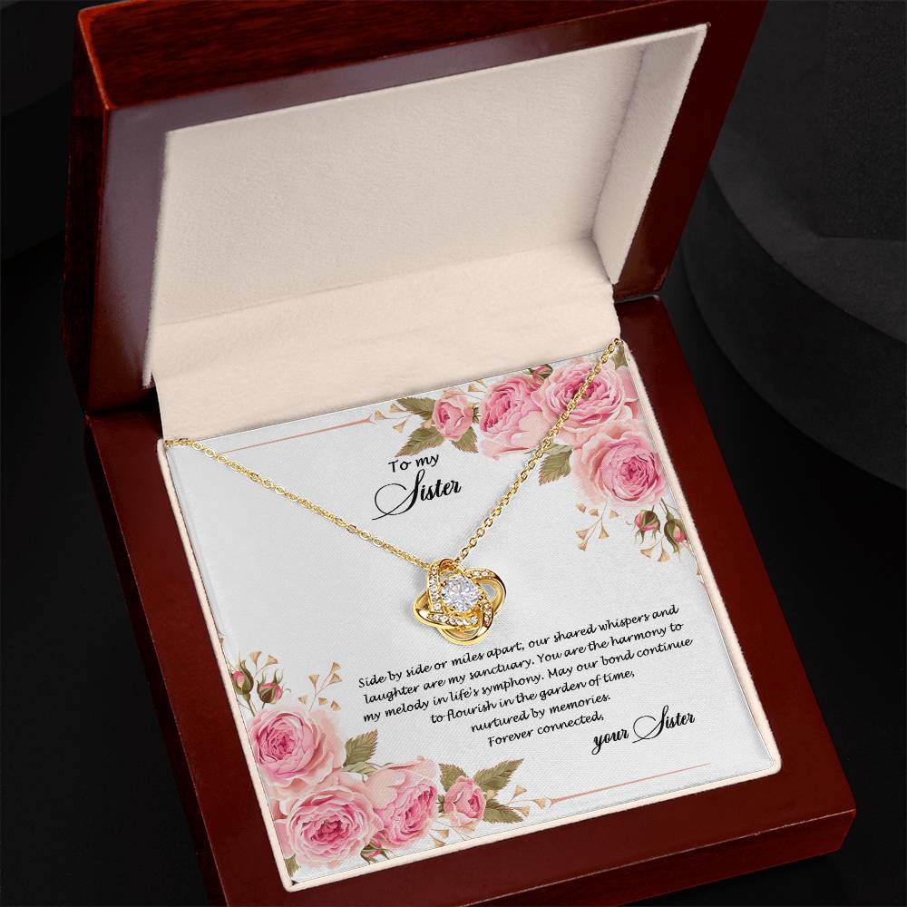 4034c Love Knot Necklace, Gift to my Sister with Beautiful Message Card