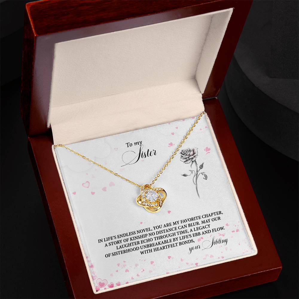 4037b Love Knot Necklace, Gift to my Sister with Beautiful Message Card